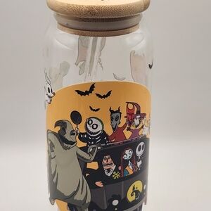 Halloween-Themed Glass Tumbler with Bamboo Lid